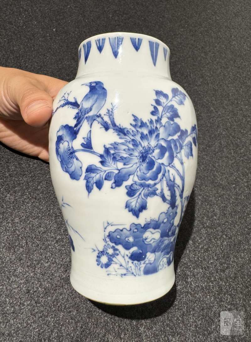 明崇祯 青花花鸟纹莲子罐 - 图2